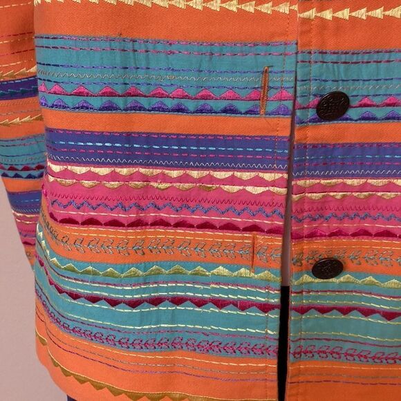 Coldwater Creek Jacket Orange Denim with Embroidery Cotton Size M - Picture 2 of 6